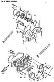  Двигатель Yanmar 4TNA78E-RDWF, узел -  Корпус редуктора 