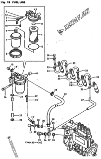  Двигатель Yanmar 4TNA78E-RDWF, узел -  Топливопровод 