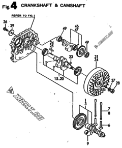  Двигатель Yanmar L40AE-DV, узел -  Коленвал и распредвал 