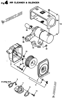  Двигатель Yanmar L40AE-DV(W), узел -  Воздушный фильтр и глушитель 