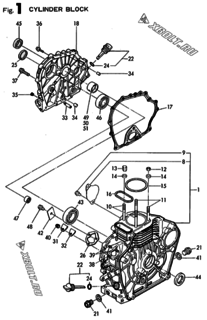 Двигатель Yanmar L40ARE-S, узел -  Блок цилиндров 