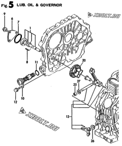  Двигатель Yanmar L40ARE-SE, узел -  Масляный насос и регулятор оборотов 