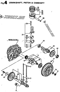  Двигатель Yanmar L48AE-SEFU, узел -  Коленвал, поршень и распредвал 