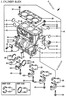  Двигатель Yanmar 3TN100E-DWS, узел -  Блок цилиндров 