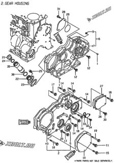  Двигатель Yanmar 3TN100E-DWS, узел -  Корпус редуктора 