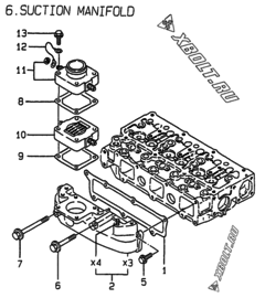  Двигатель Yanmar 3TN100E-DWS, узел -  Впускной коллектор 
