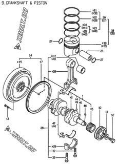 Двигатель Yanmar 3TN100E-DWS, узел -  Коленвал и поршень 