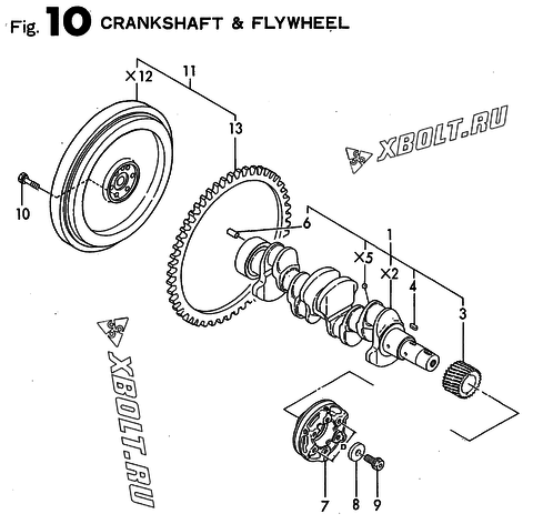  Коленвал и маховик двигателя Yanmar 4JH2LHTE-K