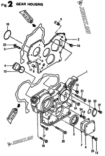  Двигатель Yanmar 3JH2LTE-K, узел -  Корпус редуктора 