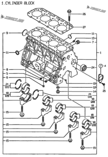  Двигатель Yanmar 4TN84E-RK, узел -  Блок цилиндров 