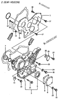 Двигатель Yanmar 4TN84E-RK, узел -  Корпус редуктора 