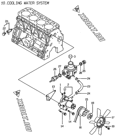  Система водяного охлаждения двигателя Yanmar 4TN84E-RK