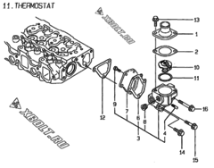  Двигатель Yanmar 4TN84E-RK, узел -  Термостат 