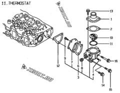  Двигатель Yanmar 3TN84E-RK, узел -  Термостат 