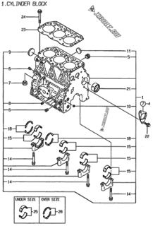  Двигатель Yanmar 3TN75E-RK, узел -  Блок цилиндров 