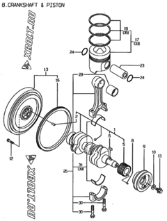  Двигатель Yanmar 3TN75E-RK, узел -  Коленвал и поршень 