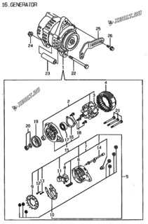  Двигатель Yanmar 3TN75E-RK, узел -  Генератор 