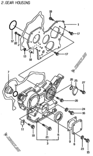  Двигатель Yanmar 3TN84E-RDWS, узел -  Корпус редуктора 