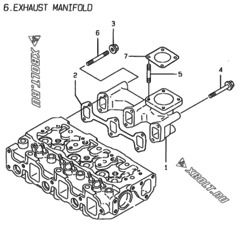  Двигатель Yanmar 3TN84E-RDWS, узел -  Выпускной коллектор 