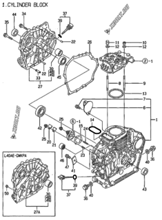  Двигатель Yanmar L40AE-DWK2, узел -  Блок цилиндров 