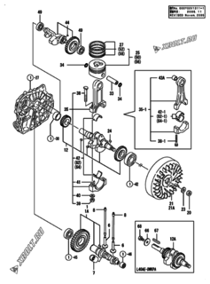  Двигатель Yanmar L40AE-DWK2, узел -  Коленвал, поршень и распредвал 