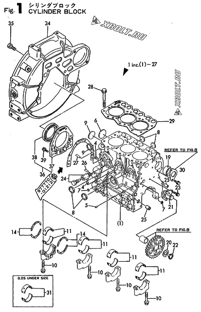  Блок цилиндров двигателя Yanmar 3GP66E-KL(15
