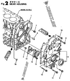  Двигатель Yanmar 3GP66E-KL(15, узел -  Корпус редуктора 
