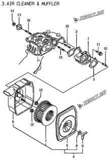  Двигатель Yanmar L40AE-DVR, узел -  Воздушный фильтр и глушитель 