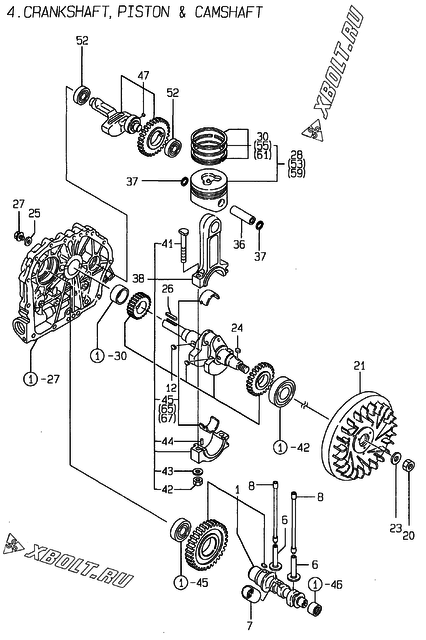 Коленвал, поршень и распредвал двигателя Yanmar L40AE-DVR