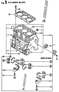  Двигатель Yanmar 3TNC78E-RK, узел -  Блок цилиндров 