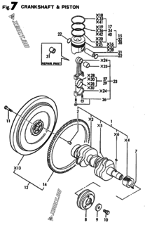  Двигатель Yanmar 3TNC78E-RK, узел -  Коленвал и поршень 