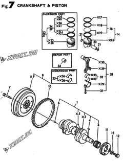  Двигатель Yanmar 3TN66E-UAS, узел -  Коленвал и поршень 