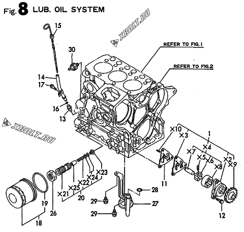  Система смазки двигателя Yanmar 3TN66E-UAS