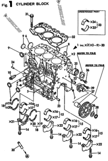  Двигатель Yanmar 3TN66E-UK, узел -  Блок цилиндров 