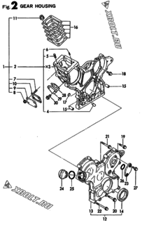  Двигатель Yanmar 3TN66E-UK, узел -  Корпус редуктора 