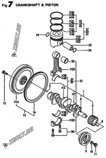  Двигатель Yanmar 4TN84E-RKRV, узел -  Коленвал и поршень 