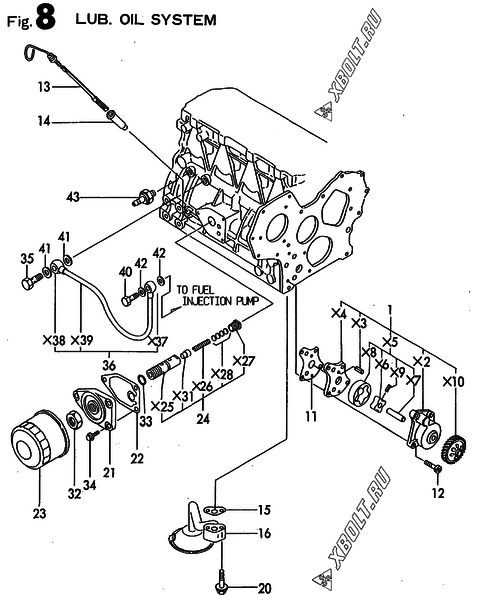  Система смазки двигателя Yanmar 4TN84E-RKRV