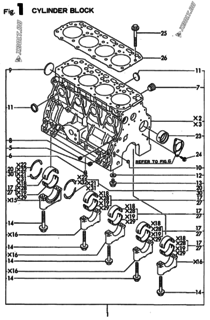  Двигатель Yanmar 4TN84TE-RKRV, узел -  Блок цилиндров 