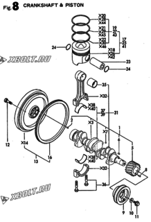  Двигатель Yanmar 4TN84TE-RKRV, узел -  Коленвал и поршень 