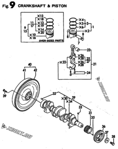  Двигатель Yanmar 4TN82TE-MD, узел -  Коленвал и поршень 