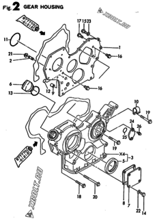  Двигатель Yanmar 4TN84TE-MD, узел -  Корпус редуктора 
