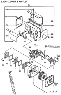  Двигатель Yanmar L48AE-DEG, узел -  Воздушный фильтр и глушитель 