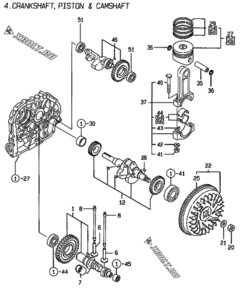  Двигатель Yanmar L48AE-DEG, узел -  Коленвал, поршень и распредвал 