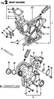 Двигатель Yanmar 3TNE68-AC, узел -  Корпус редуктора 