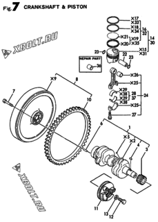  Двигатель Yanmar 3TNE68-AC, узел -  Коленвал и поршень 