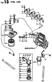  Двигатель Yanmar 4TNE88-NS, узел -  Топливопровод 