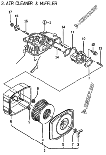  Двигатель Yanmar L40AE-DVR, узел -  Воздушный фильтр и глушитель 