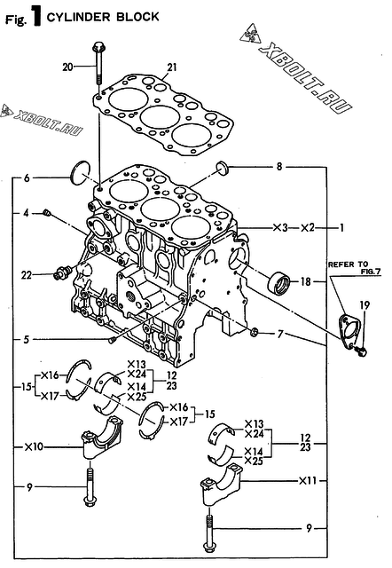  Блок цилиндров двигателя Yanmar 3TNE74-NS