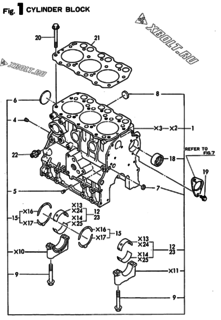  Двигатель Yanmar 3TNE74-NS, узел -  Блок цилиндров 
