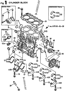  Двигатель Yanmar 3TN66E-LC, узел -  Блок цилиндров 